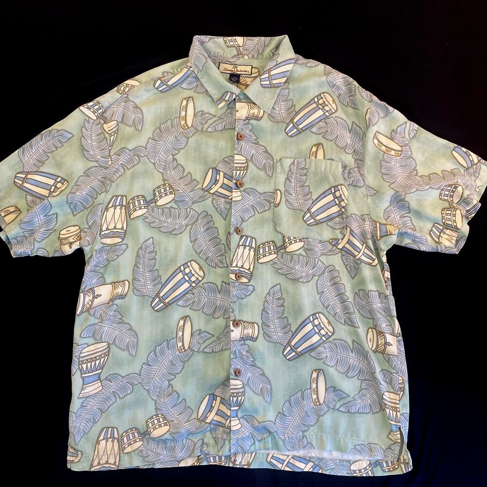 Tommy Bahama Mens Casual Button Up Short Sleeve Silk Hawiian Camp Shirt Size XL